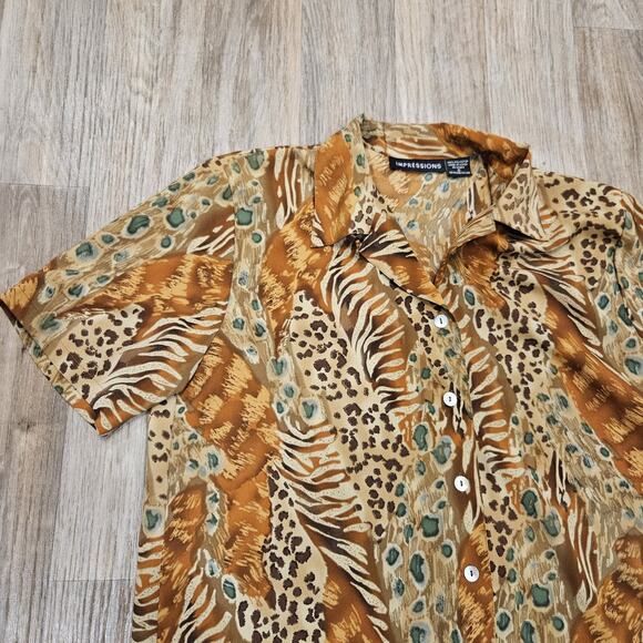 Vtg Impressions Leopard Cheetah Print Blouse Womens S Oversized Y2K 90s Boho - Picture 2 of 9